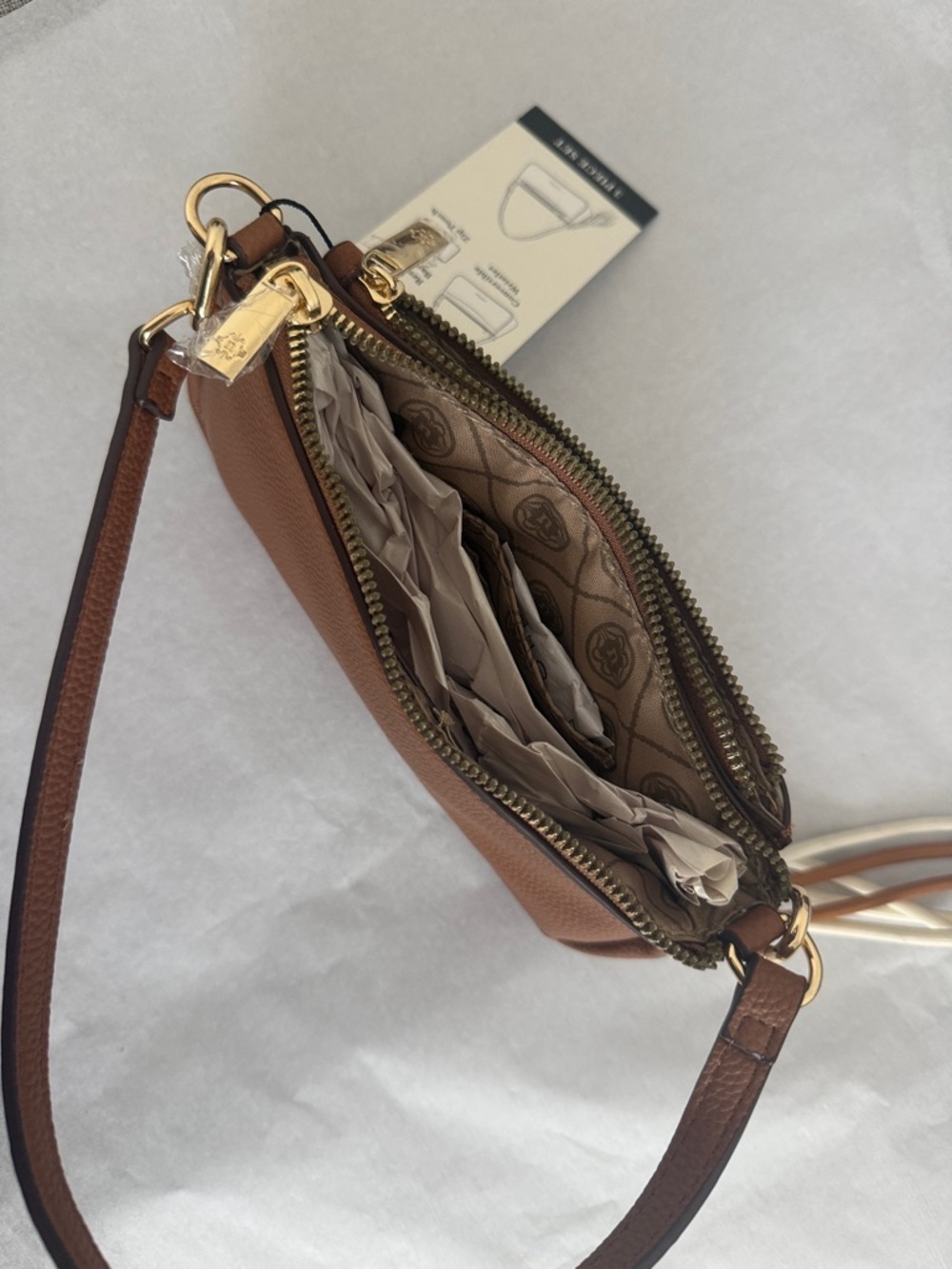 Nanette Lepore Cognac Pebble Leather Mini Shoulder Bag with Tassel - Picture 7 of 12